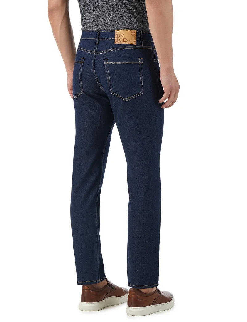 inkd Aegean Men's Slim Fit Jeans - Mid-Rise | Cotton Blend | Contrast Stitch | Stretchable Fabric | Classic 5 Pocket Styling for Men | Best Price UAE